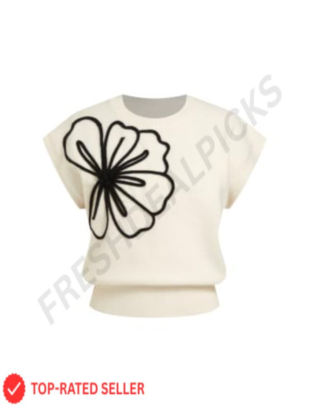 Knit Sweater Vest Short Sleeve Crew Neck 3D Flower Layering Top